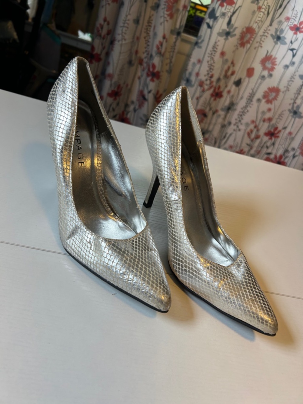 Rampage Silver Snakeskin Pointed-Toe Stiletto Heels